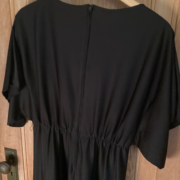 Vintage Black Gathered Waist Wide Short Sleeve Polyester Dress Women’s Size 14 - Picture 6 of 8